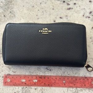 Coach Black Pebbled Leather Zip Wallet